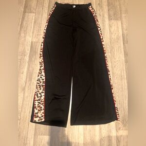 VENUS Black Wide Leg Pants with Leopard Side Panels